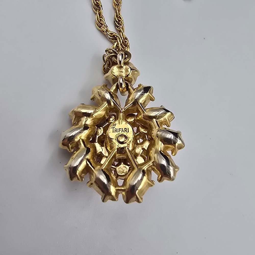 Vintage Trifari Necklace AB Rhinestones Gold Tone Amber Brown - Picture 10 of 12